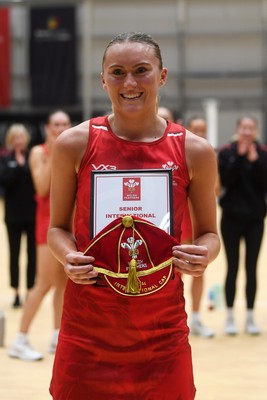 221125 - Welsh Feathers v Zimbabwe Gems - International Netball Match - Ellie Blackwell of Wales gets her first cap