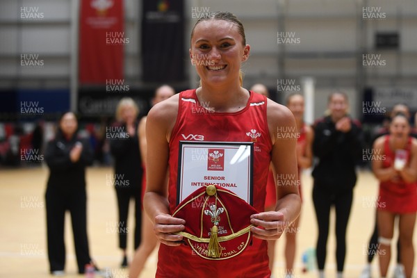 221125 - Welsh Feathers v Zimbabwe Gems - International Netball Match - Ellie Blackwell of Wales gets her first cap