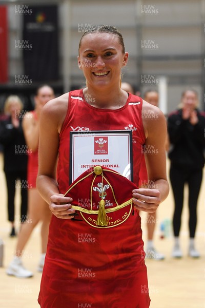 221125 - Welsh Feathers v Zimbabwe Gems - International Netball Match - Ellie Blackwell of Wales gets her first cap