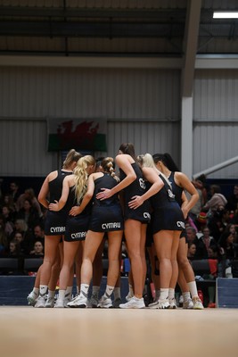 231125 - Welsh Feathers v Zimbabwe Gems - International Netball Match - Wales huddle