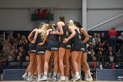 231125 - Welsh Feathers v Zimbabwe Gems - International Netball Match - Wales huddle