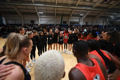 231125 - Welsh Feathers v Zimbabwe Gems - International Netball Match - Wales huddle