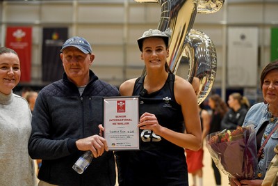 231125 - Welsh Feathers v Zimbabwe Gems - International Netball Match - Georgia Rowe of Wales on her 75th cap
