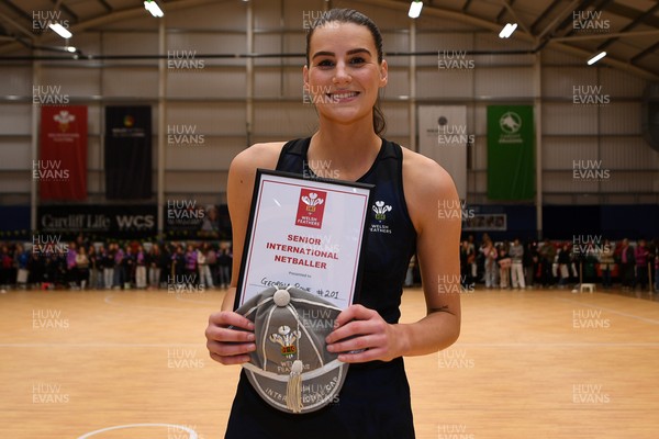 231125 - Welsh Feathers v Zimbabwe Gems - International Netball Match - Georgia Rowe of Wales on her 75th cap