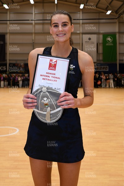 231125 - Welsh Feathers v Zimbabwe Gems - International Netball Match - Georgia Rowe of Wales on her 75th cap
