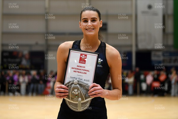 231125 - Welsh Feathers v Zimbabwe Gems - International Netball Match - Georgia Rowe of Wales on her 75th cap