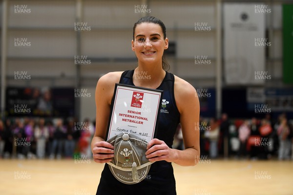231125 - Welsh Feathers v Zimbabwe Gems - International Netball Match - Georgia Rowe of Wales on her 75th cap