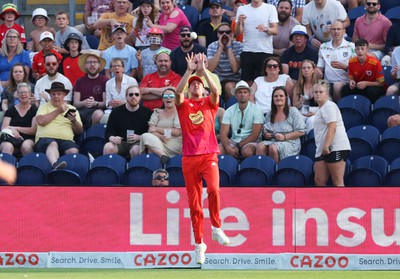 130822 - Welsh Fire Men v Birmingham Phoenix Men, The Hundred - Jake Ball of Welsh Fire catches Matthew Wade of Birmingham Phoenix