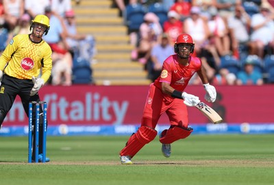 290726 - Welsh Fire Men v Trent Rockets Men, The Hundred - Rachin Ravindra of Welsh Fire plays a shot