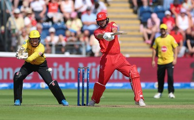 290726 - Welsh Fire Men v Trent Rockets Men, The Hundred - Matthew Short of Welsh Fire plays a shot
