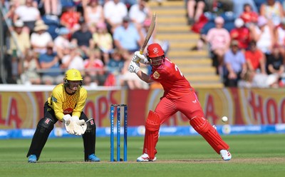 290726 - Welsh Fire Men v Trent Rockets Men, The Hundred - Jordan Cox of Welsh Fire plays a shot
