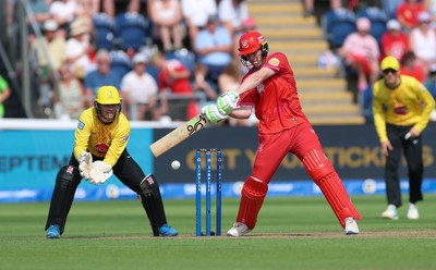 290726 - Welsh Fire Men v Trent Rockets Men, The Hundred - Jordan Cox of Welsh Fire plays a shot