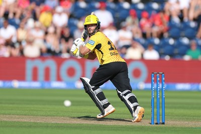 290726 - Welsh Fire Men v Trent Rockets Men, The Hundred - Ben Duckett of Trent Rockets sends the ball to towards the boundary