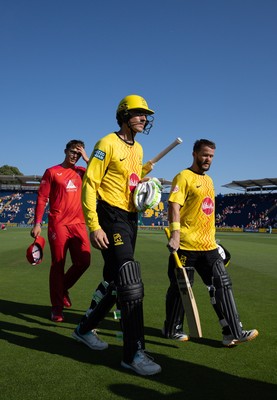 290726 - Welsh Fire Men v Trent Rockets Men, The Hundred - Tom Banton of Trent Rockets and Ben Duckett of Trent Rockets leave the pitch after winning the match