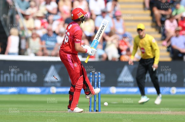 290726 - Welsh Fire Men v Trent Rockets Men, The Hundred - Joe Root of Welsh Fire reacts as he is dismissed
