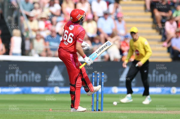 290726 - Welsh Fire Men v Trent Rockets Men, The Hundred - Joe Root of Welsh Fire reacts as he is dismissed