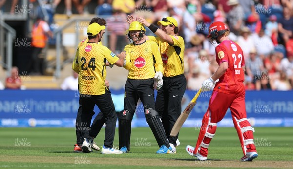 290726 - Welsh Fire Men v Trent Rockets Men, The Hundred - Sam Billings of Trent Rockets celebrates as Marco Jansen of Welsh Fire is dismissed