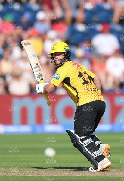 290726 - Welsh Fire Men v Trent Rockets Men, The Hundred - Ben Duckett of Trent Rockets sends the ball to towards the boundary