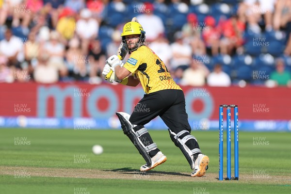290726 - Welsh Fire Men v Trent Rockets Men, The Hundred - Ben Duckett of Trent Rockets sends the ball to towards the boundary