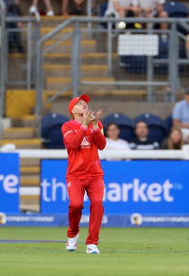 250726 - Welsh Fire v MI London - The Hundred - Jordan Cox of Welsh Fire catches the ball to dismiss Sam Curran of MI London 
