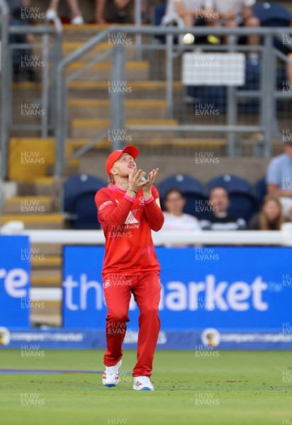 250726 - Welsh Fire v MI London - The Hundred - Jordan Cox of Welsh Fire catches the ball to dismiss Sam Curran of MI London 