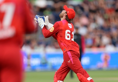 030826 - Welsh Fire v Southern Brave - The Hundred - Phil Salt of Welsh Fire catches the ball to dismiss Nikhil Chaudhary