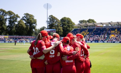 120826 - Welsh Fire Women v London Spirit Women, The Hundred - Welsh Fire huddle up as they look to defend their total off 138