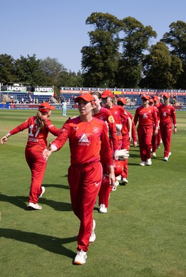 120826 - Welsh Fire Women v London Spirit Women, The Hundred - Welsh Fire players at the end of the match