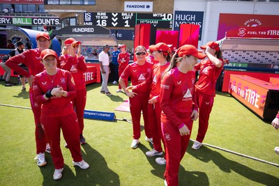 120826 - Welsh Fire Women v London Spirit Women, The Hundred - Welsh Fire players at the end of the match