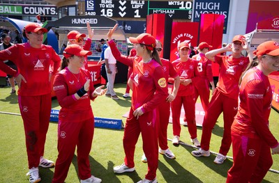 120826 - Welsh Fire Women v London Spirit Women, The Hundred - Welsh Fire players at the end of the match