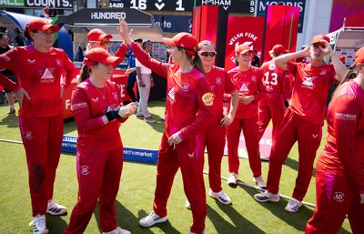 120826 - Welsh Fire Women v London Spirit Women, The Hundred - Welsh Fire players at the end of the match