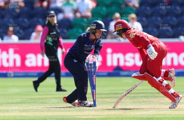 120826 - Welsh Fire Women v London Spirit Women, The Hundred - Georgia Wareham of Welsh Fire survives a runout attempt