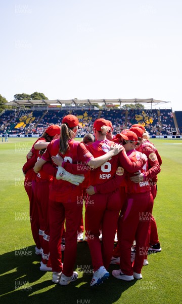 120826 - Welsh Fire Women v London Spirit Women, The Hundred - Welsh Fire huddle up as they look to defend their total off 138