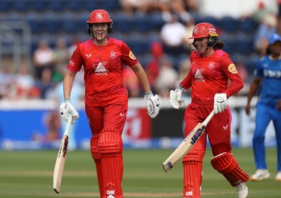 250726 - Welsh Fire Women v MI London Women - The Hundred - Em Arlott and Georgia Wareham of Welsh Fire batting