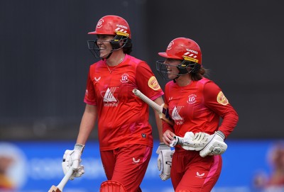 250726 - Welsh Fire Women v MI London Women - The Hundred - Em Arlott and Georgia Wareham of Welsh Fire batting