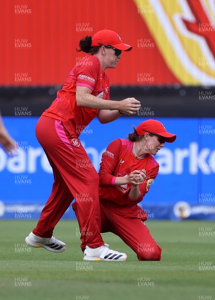 250726 - Welsh Fire Women v MI London Women - The Hundred - Ella McCaughan of Welsh Fire catches the ball to dismiss Alice Davidson-Richards of MI London