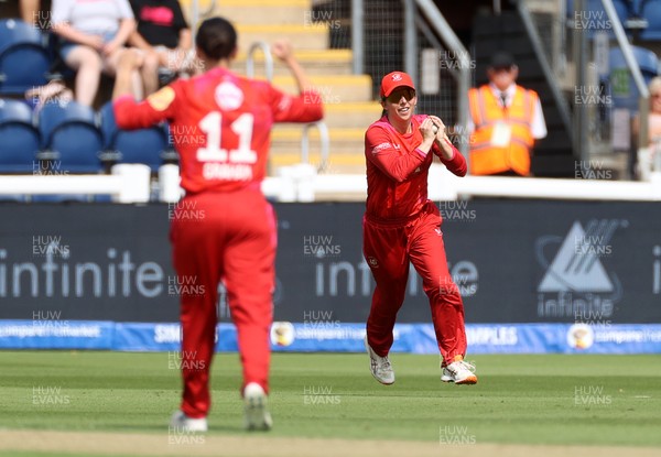 030826 - Welsh Fire Women v Southern Brave Women - The Hundred - Georgia Wareham of Welsh Fire catches the ball to dismiss Jemimah Rodrigues