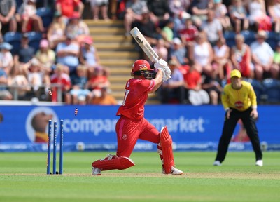 290726 - Welsh Fire Women v Trent Rockets Women, The Hundred - Sophie Devine of Welsh Fire is bowled by Charley Phillips of Trent Rockets