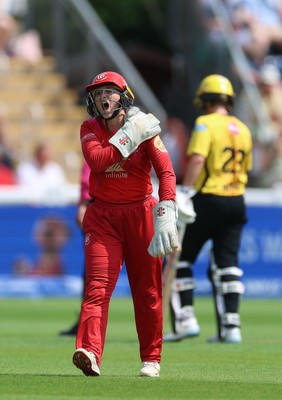290726 - Welsh Fire Women v Trent Rockets Women, The Hundred - Rhianna Southby of Welsh Fire reacts after picking up a knock