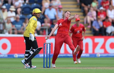 290726 - Welsh Fire Women v Trent Rockets Women, The Hundred - Grace Potts of Welsh Fire bowls