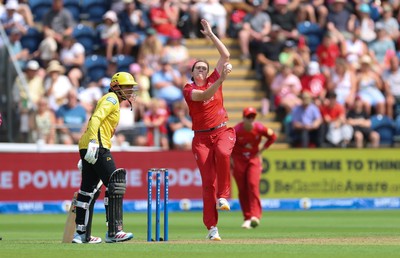 290726 - Welsh Fire Women v Trent Rockets Women, The Hundred - Em Arlott of Welsh Fire bowls