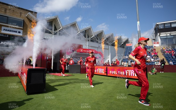 290726 - Welsh Fire Women v Trent Rockets Women, The Hundred - Welsh Fire run out at the start of the match