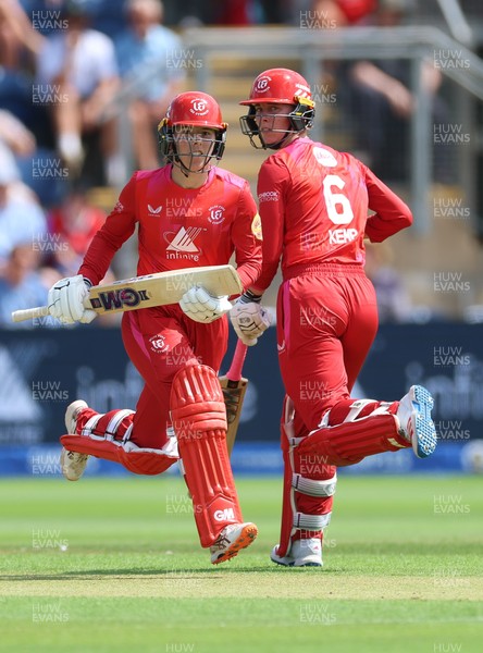 290726 - Welsh Fire Women v Trent Rockets Women, The Hundred - Georgia Wareham of Welsh Fire and Freya Kemp of Welsh Fire add the runs