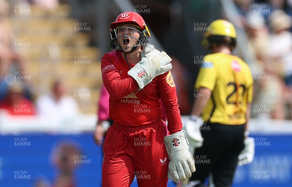 290726 - Welsh Fire Women v Trent Rockets Women, The Hundred - Rhianna Southby of Welsh Fire reacts after picking up a knock