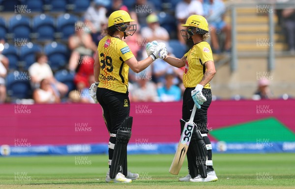 290726 - Welsh Fire Women v Trent Rockets Women, The Hundred - Nat Sciver-Brunt of Trent Rockets and Ashleigh Gardner of Trent Rockets celebrate as they win the match