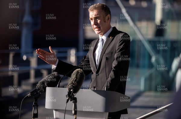 221121 - Picture shows leader of Plaid Cymru Adam Price at the Senedd to announce a partnership between the Welsh Government and Plaid Cymru Senedd Group
