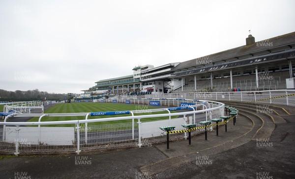 090121 - 2020 Coral Welsh Grand National Meeting - A general view of the parade ring and grandstand at Chepstow Racecourse 