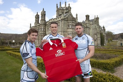 300413 - British & Irish Lions Squad Announcement -Leigh Halfpenny, Jamie Roberts and Alex Cuthbert of the Cardiff Blues at Margam Park, south Wales after being named in the British & Irish Lions squad 