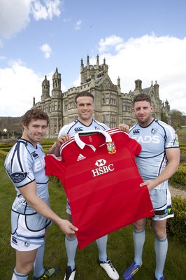 300413 - British & Irish Lions Squad Announcement -Leigh Halfpenny, Jamie Roberts and Alex Cuthbert of the Cardiff Blues at Margam Park, south Wales after being named in the British & Irish Lions squad 