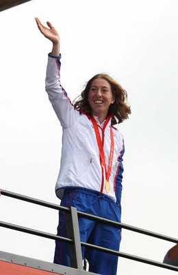 26.08.08 Nicole Cooke at celebration as Wales' Olympic athletes arrive at the National Assembly's Sennedd building in Cardiff Bay 